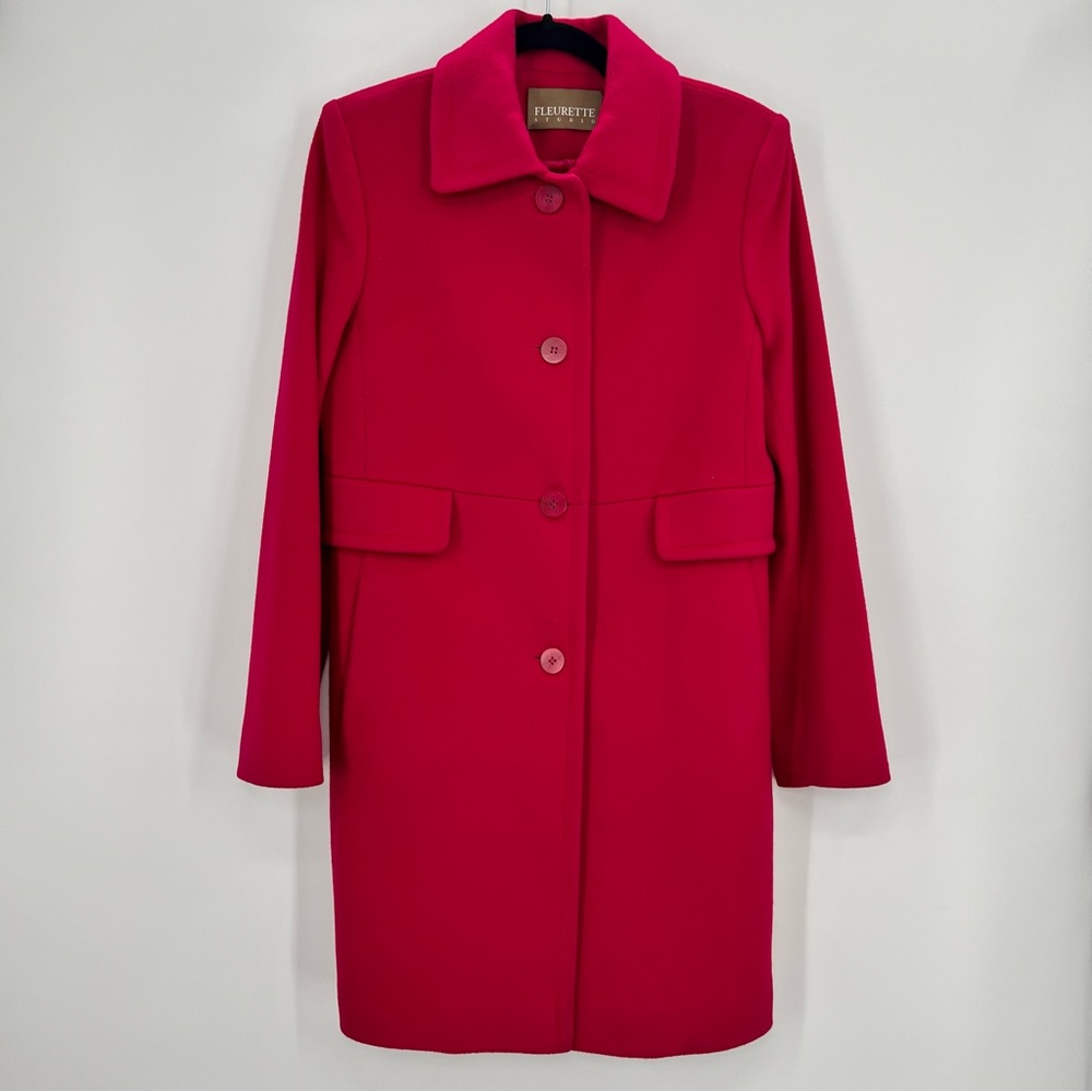Fleurette Bright Pink 100% Wool Long Pea Coat Jacket Blazer Barbie Mermaid 6